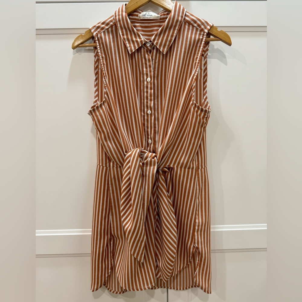 Mahina Tie-Front Button Up Tunic Blouse - L